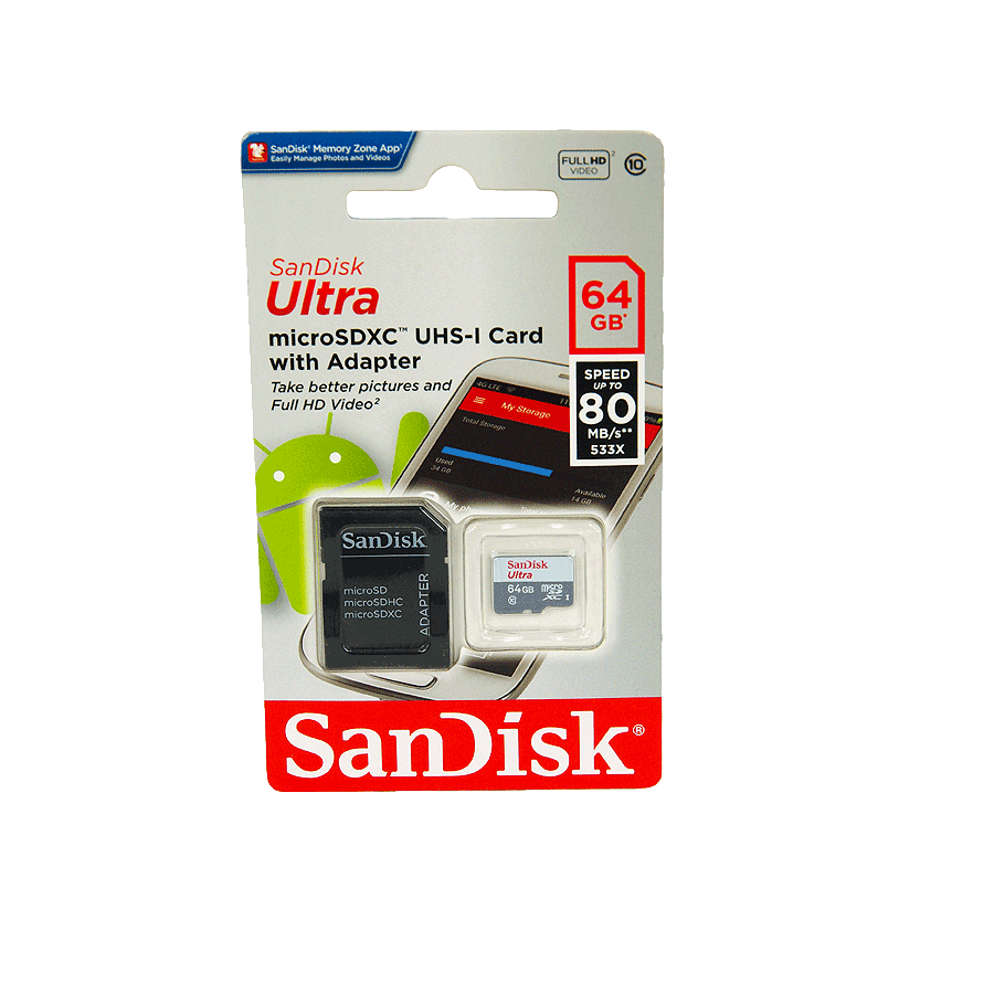 Карта памяти Sandisk microSDXC 64 GB Class 10 UHS-I адаптер